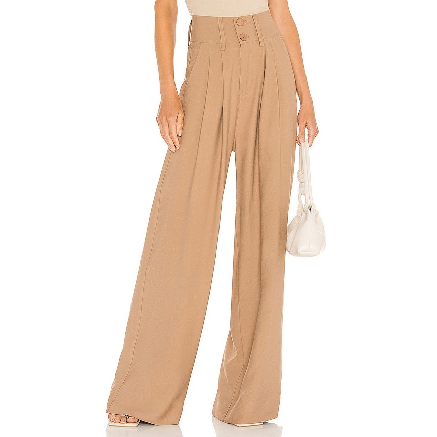 Nonchalant Label Page Wide Leg Pants High Rise Pleated Front Camel Size Medium